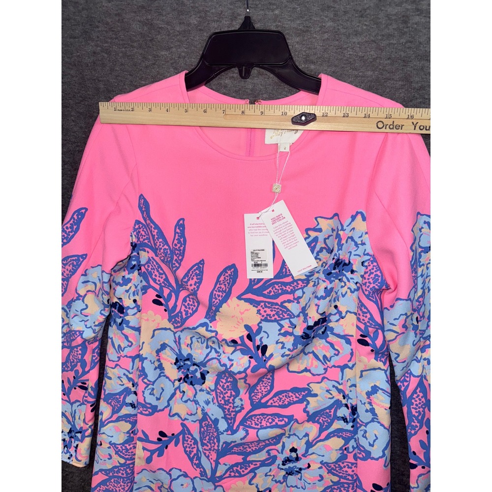 Lilly Pulitzer Gwenlyn Dress Pink Blue Floral Zip Flared Sleeve Size 2 NEW - Picture 7 of 11
